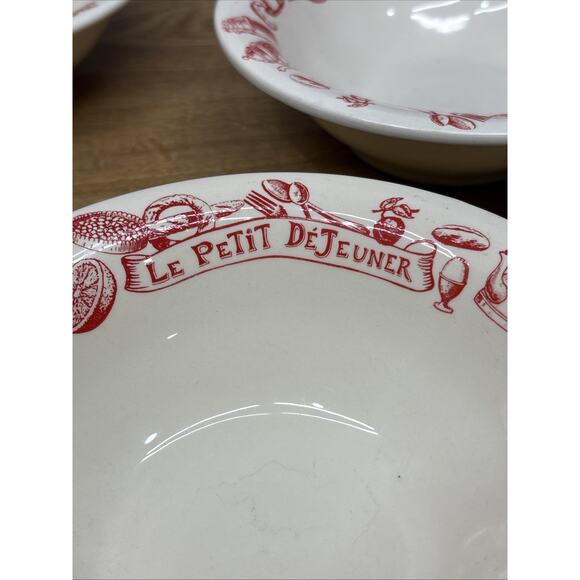 Le Comptoir de Famille Le Petit Déjeuner Red 7” Deep Bowls France Set of 5 - Picture 3 of 9